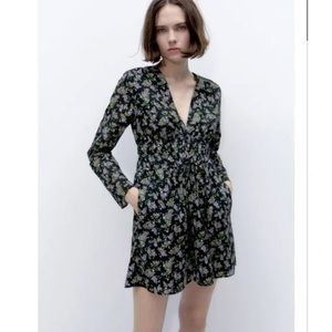 Black Long Sleeve Dress with Purple Flowers